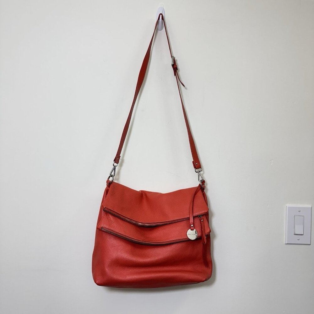 Pulicati Crossbody Handbag Orange Leather Multi Compartment Double Flap
